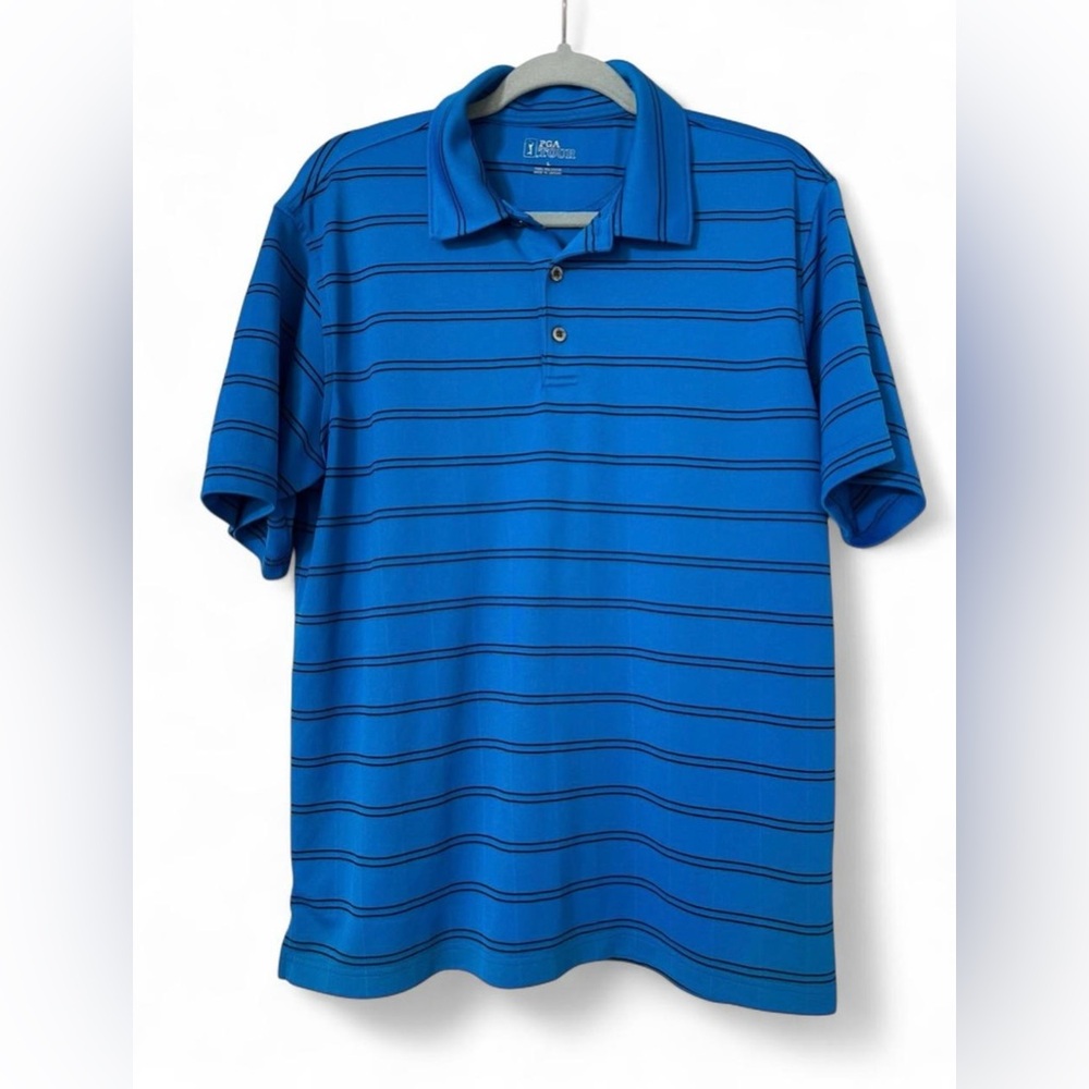 PGA Tour Men’s Blue Striped Polo Shirt Size Large
